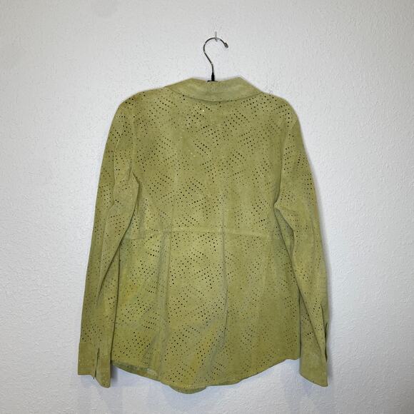 Co & Eddy Light Green Suede Eyelet Button Down Collared Shirt Sz 6 Leather - Picture 4 of 14